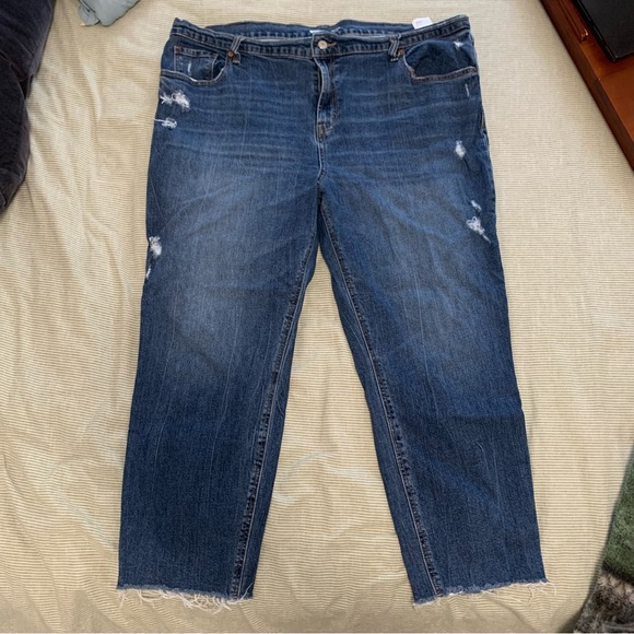 Old Navy Denim - Old Navy Mid Rise Boyfriend Dark Wash Jeans Light Distressing